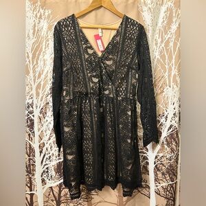 NWT Xhilaration Black & Nude Lace Long Sleeve Dress - Size XL